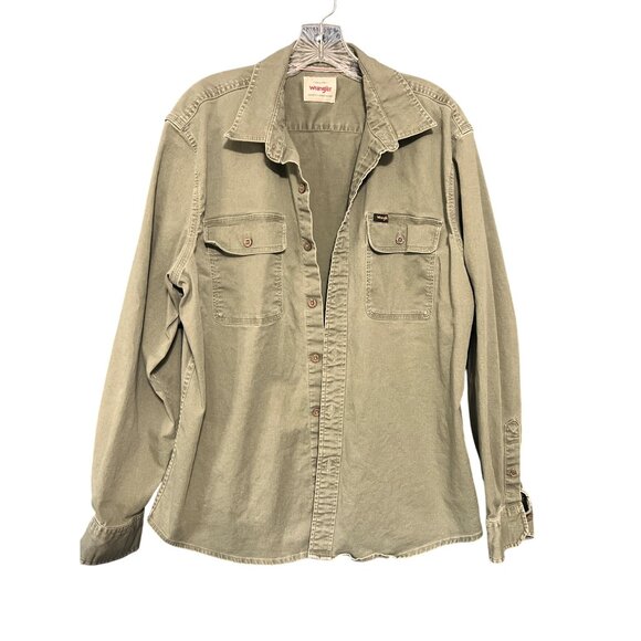 Wrangler Mens Green Button-Up Twill Shirt L - Picture 1 of 7